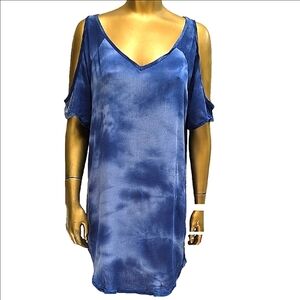 Blue Tie-Dye Cold Shoulder Dress Cover-Up Beach Cruise Pool